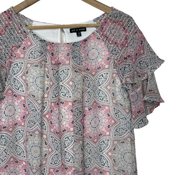 👗 AS U WISH | Flowy Pink and Navy Paisley Floral Chiffon Dress | Size M - Picture 3 of 11